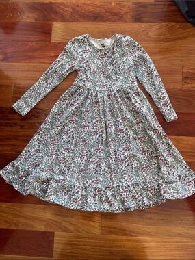 Tea Collection Floral Long-Sleeve Girls Dress - Burgundy & Green Print